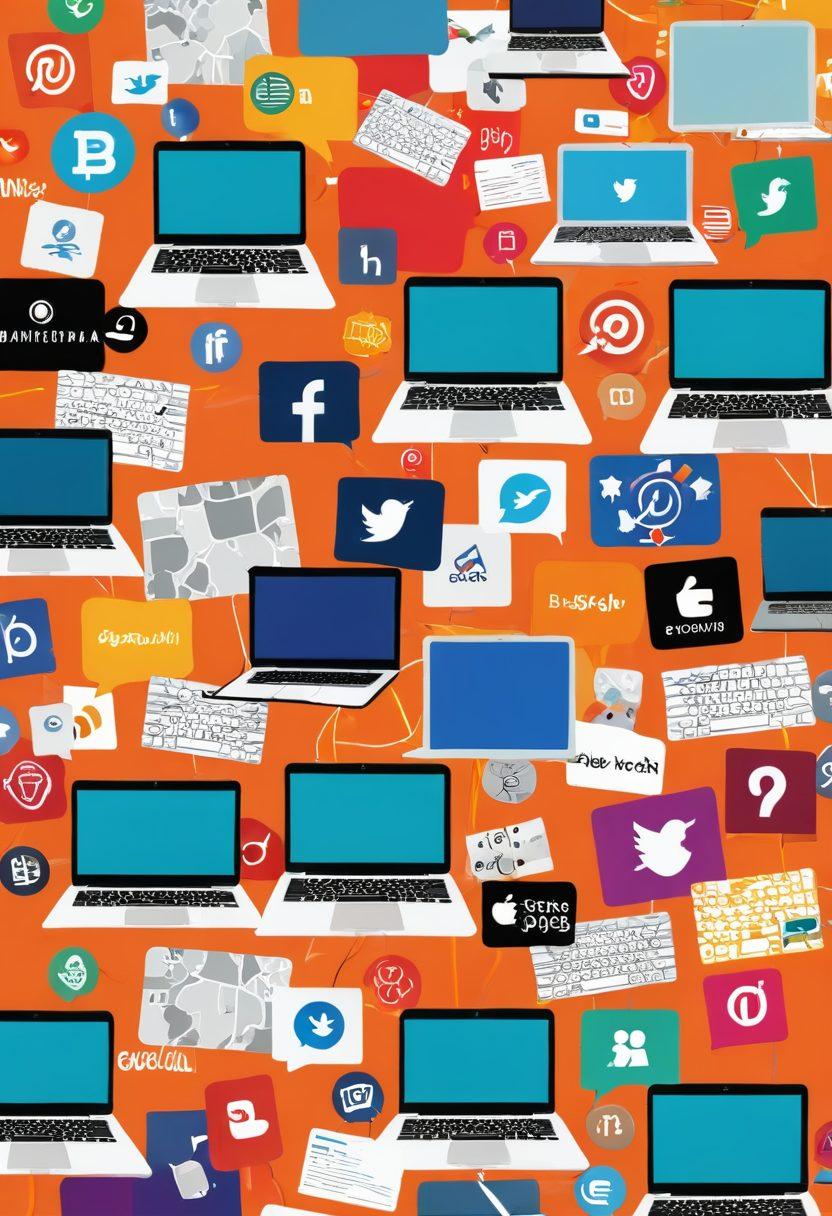 A vibrant collage depicting a diverse group of bloggers at their laptops, each representing different niches like travel, food, tech, and lifestyle, surrounded by colorful icons of social media and community engagement. The background features a stylized map of the blogosphere, emphasizing connection and exploration. Bright, engaging colors enhance the dynamic atmosphere of creativity. super-realistic. vibrant colors. light background.